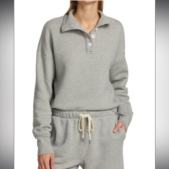NSF French Terry Sweater Size Medium Gray Funnel Neck Half Button Front - Picture 1 of 13
